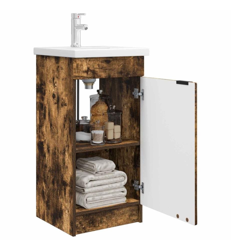 Badezimmerschrank mit Waschbecken Geräucherte Eiche