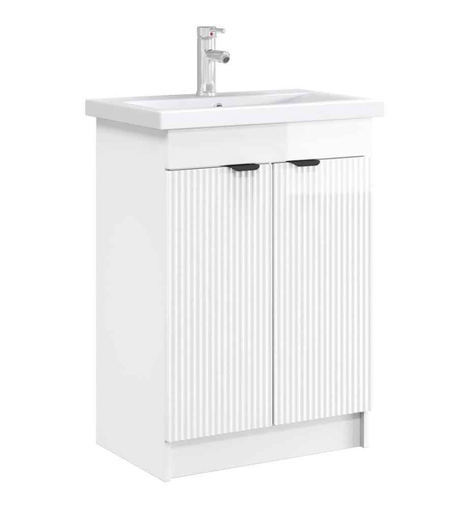 Armoire sous évier de salle de bain Blanc brillant