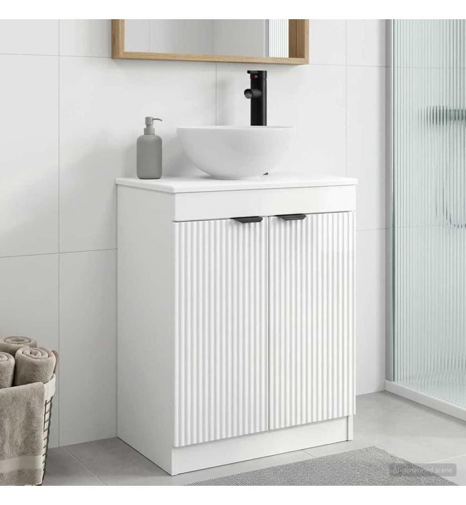 Badezimmerschrank mit Waschbecken Hochglanz Weiss