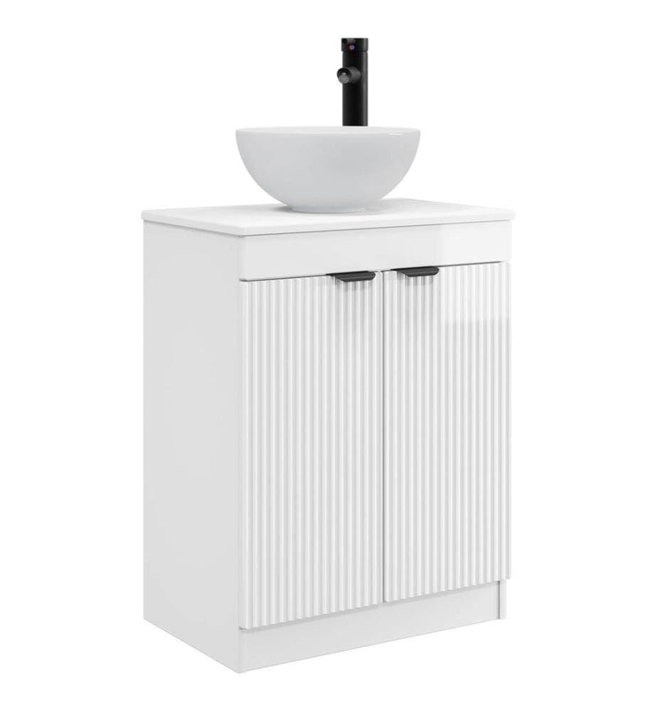 Badezimmerschrank mit Waschbecken Hochglanz Weiss