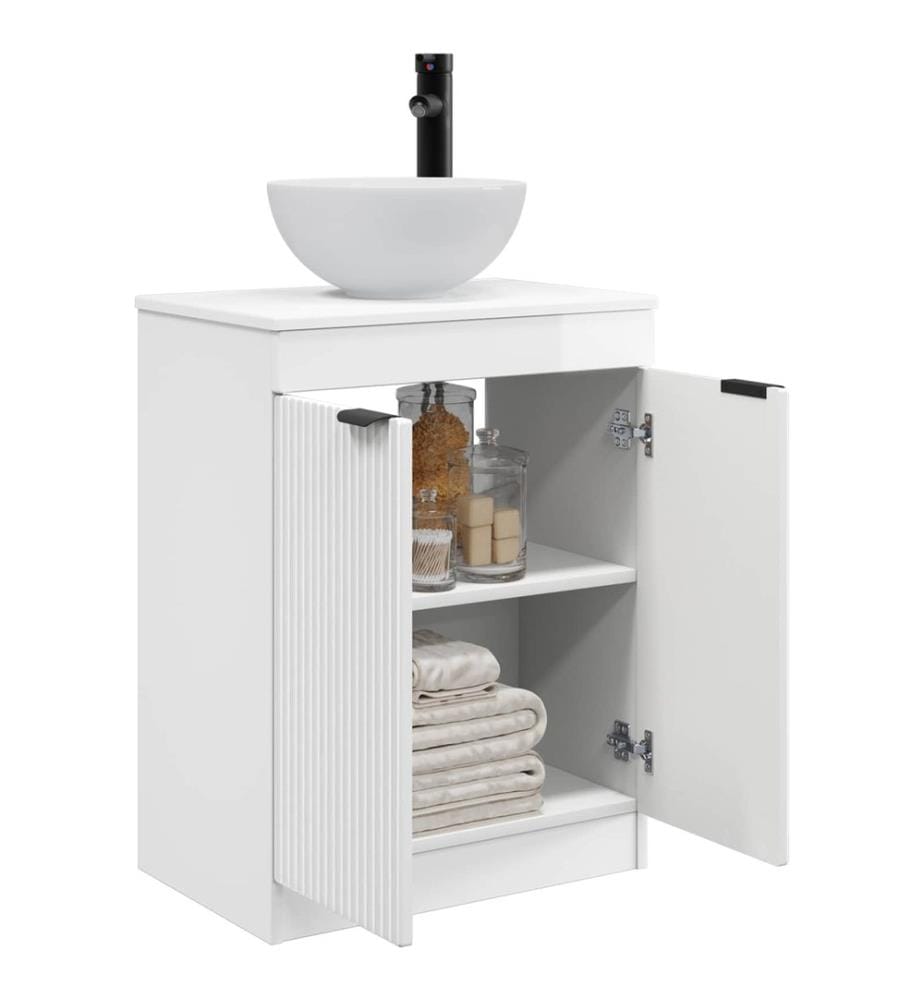 Badezimmerschrank mit Waschbecken Hochglanz Weiss