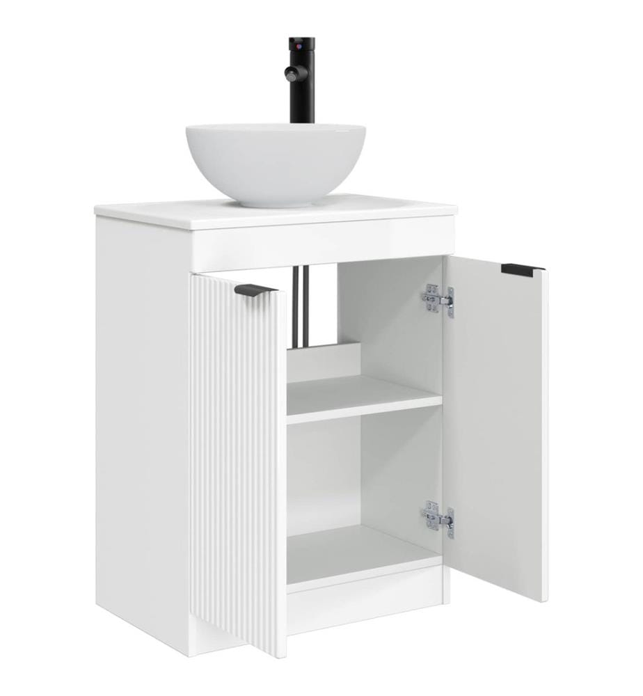 Badezimmerschrank mit Waschbecken Hochglanz Weiss