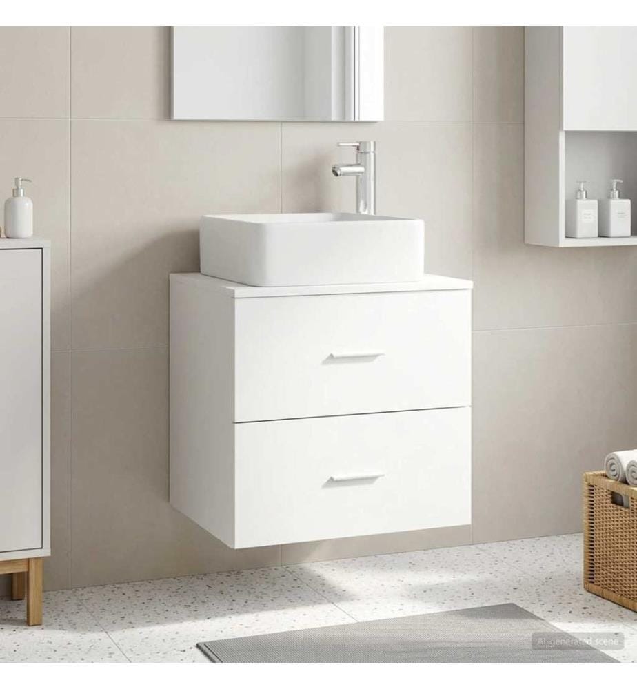 Vanité de lavabo mural Blanc 53 x 34,5 x 63 cm