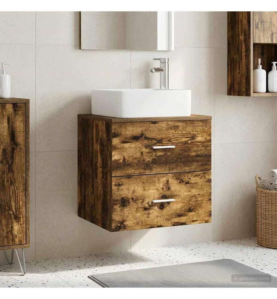 Vanité de lavabo mural Chêne fumé 53 x 34,5 x 63 cm