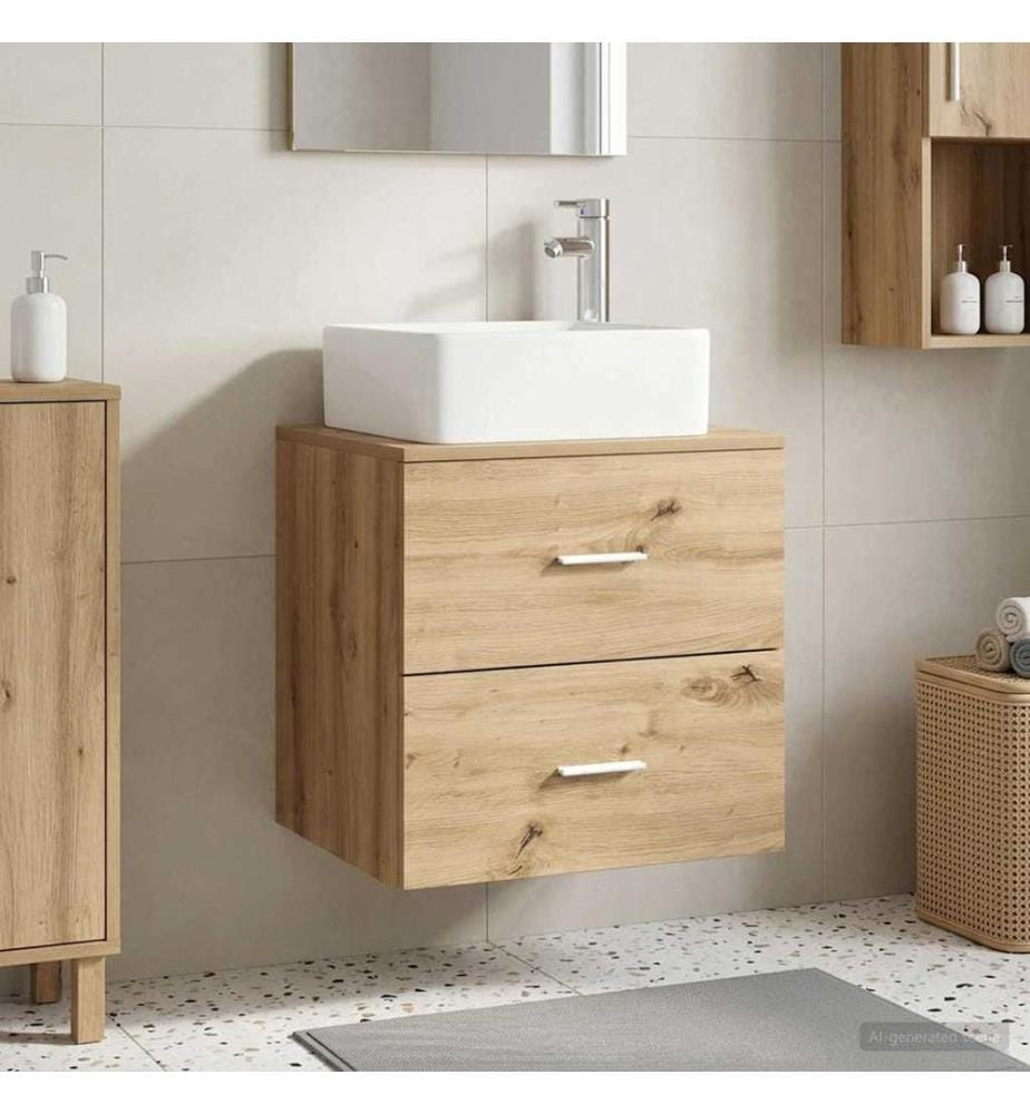 Vanité de lavabo mural Chêne artisanal 53 x 34,5 x 63 cm