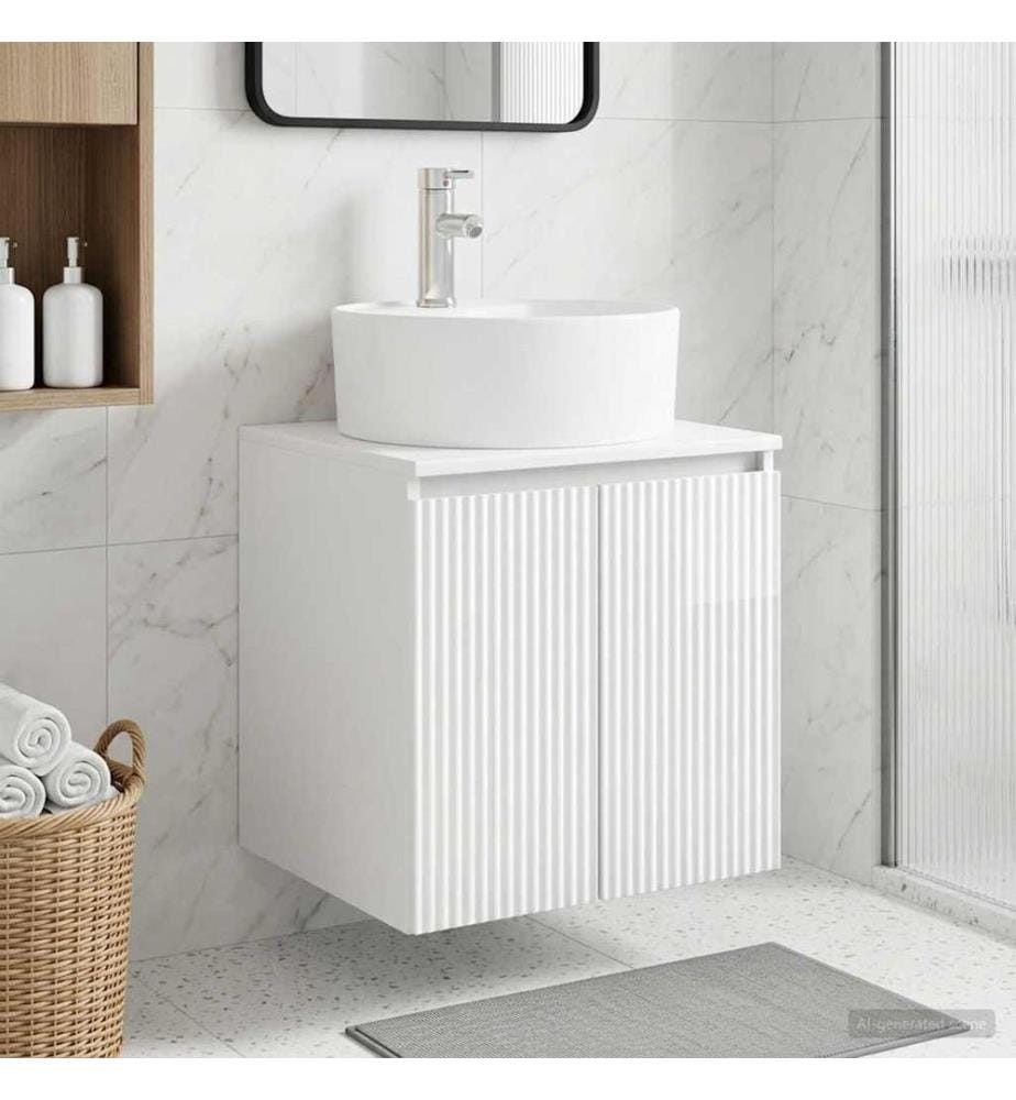 Vanité de lavabo mural Blanc brillant 49,5 x 44,5 x 65 cm