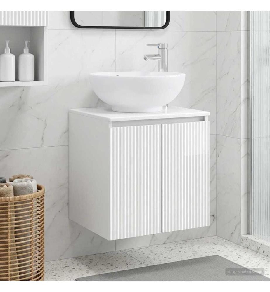 Vanité de lavabo mural Blanc brillant 49,5 x 44,5 x 65 cm