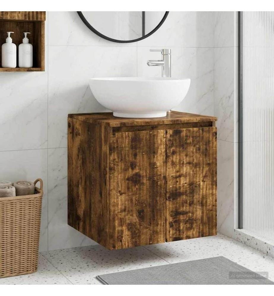 Vanité de lavabo mural Chêne fumé 49,5 x 44,5 x 65 cm