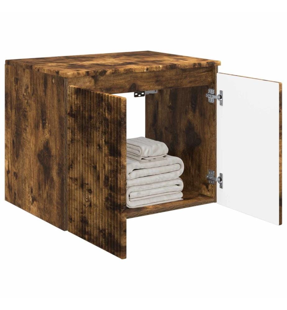 Cabinet de Salle de Bain Mural Chêne fumé 62,5 x 44,5 x 50 cm