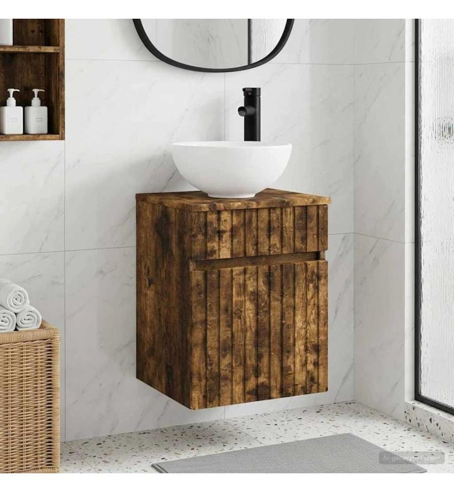 Meuble de lavabo mural Chêne fumé 39 x 41 x 64,5 cm