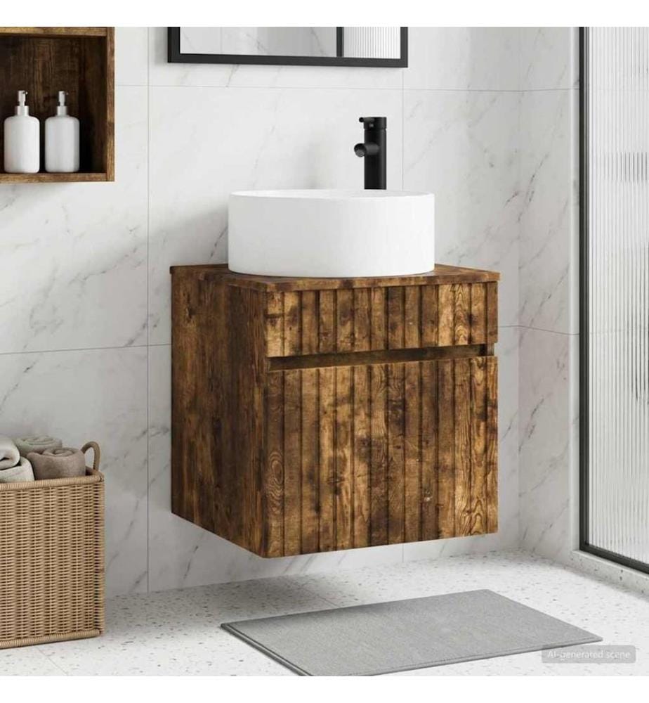 Meuble de lavabo mural Chêne fumé 49 x 44,5 x 65,5 cm
