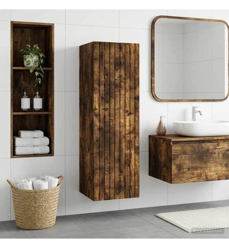 Cabinet de Salle de Bain Mural Chêne fumé 33 x 34,5 x 100 cm