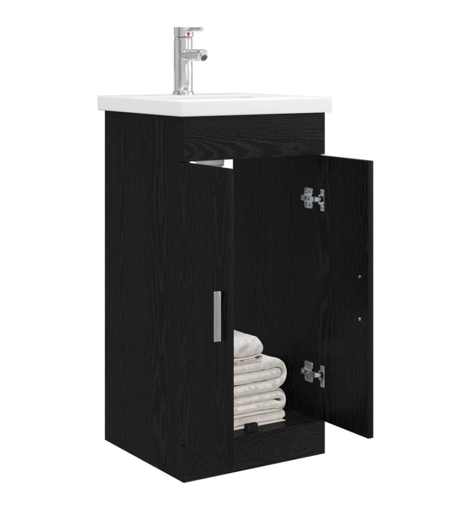 Badezimmerschrank mit Waschbecken Schwarze Eiche