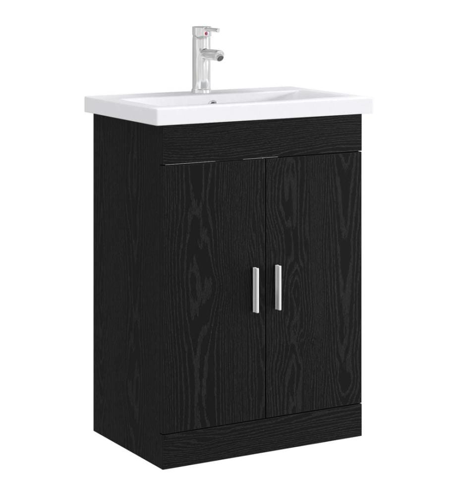 Meuble sous lavabo de salle de bain Chêne noir