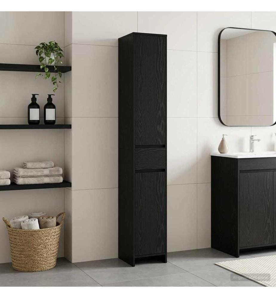 Badezimmerschrank Schwarze Eiche 30 x 33 x 190 cm Holzwerkstoff