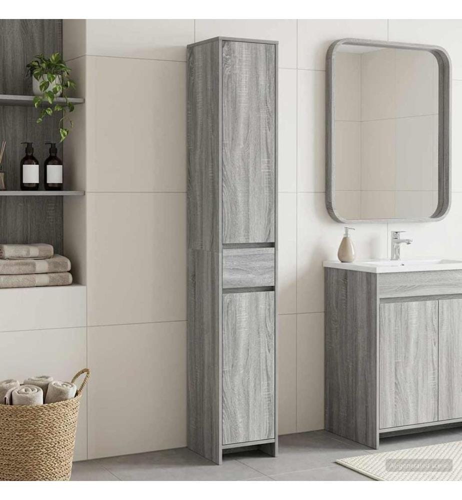 Badezimmerschrank Grau Sonoma 30 x 33 x 190 cm Holzwerkstoff