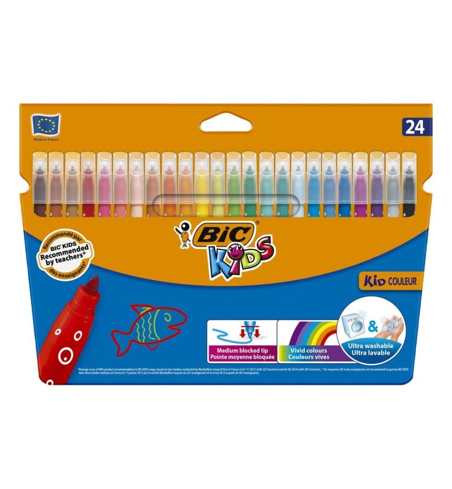 BIC - Filzstift Fasermaler Kid Couleur 24 Stück 0.8 mm, 24 Farben