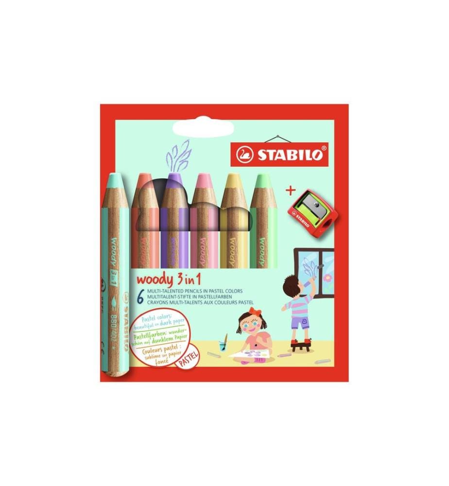 STABILO - Crayons de couleur Woody 3in1 pastel Étui de 6