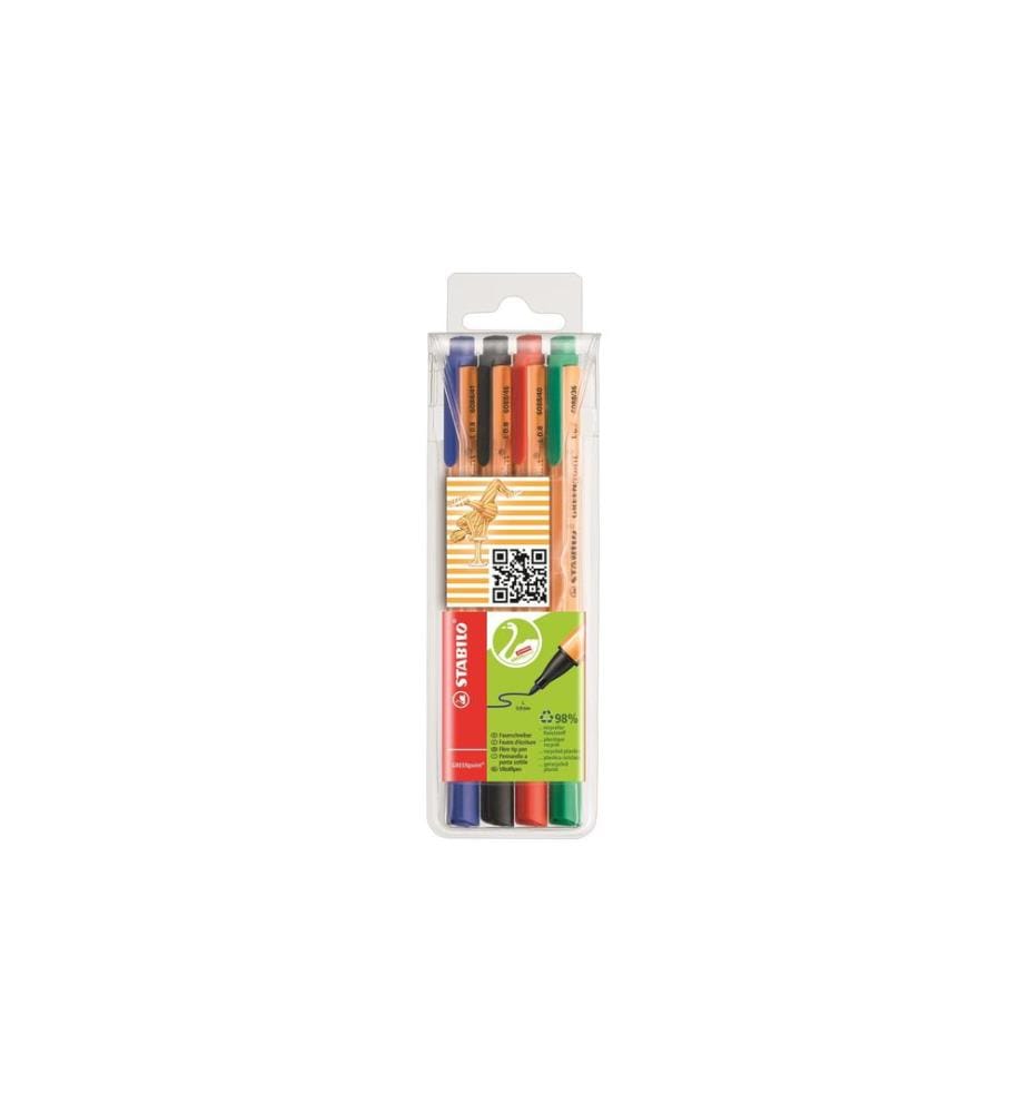 STABILO - Feutres de coloriage Greenpoint Étui de 4 pièces: rouge/bleu/vert/noir