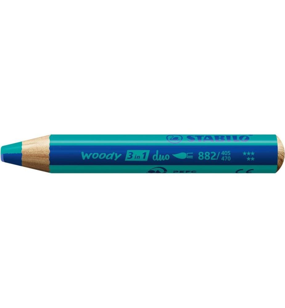 STABILO - Crayon gras de couleur Woody 3 in 1 duo Bleu / Turquoise
