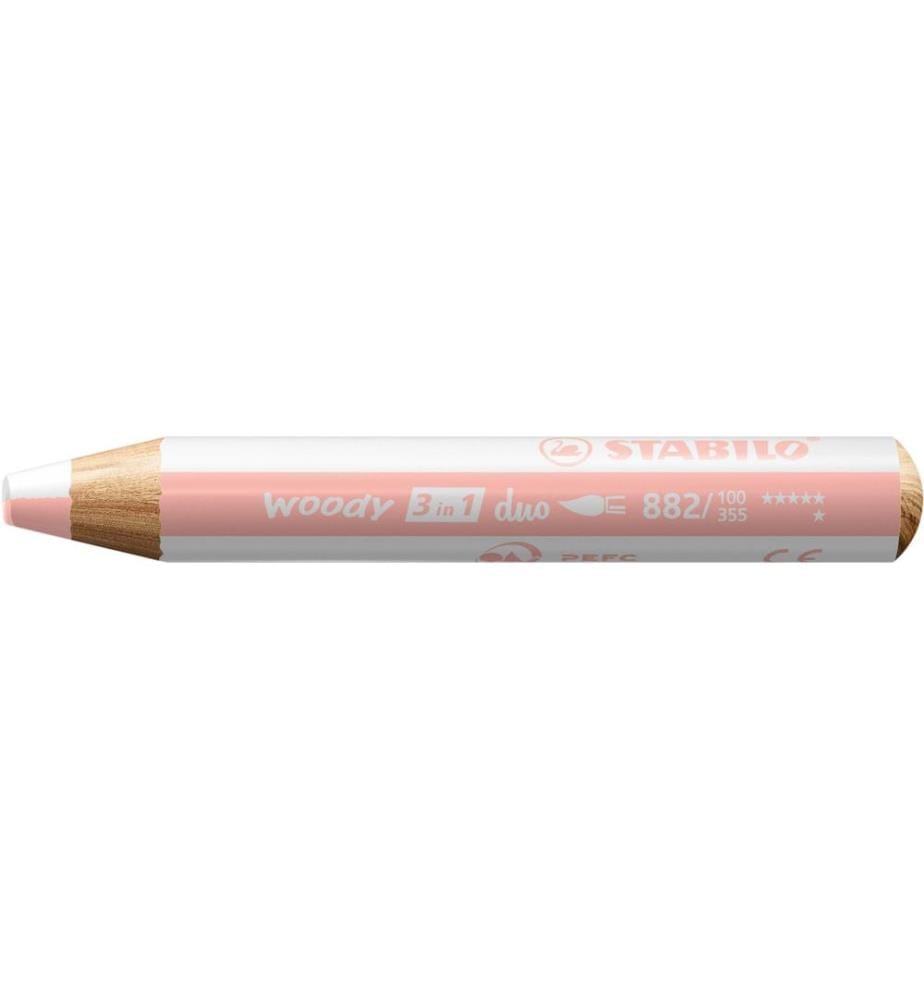 STABILO - Crayon gras de couleur Woody 3 in 1 duo Blanc / Abricot
