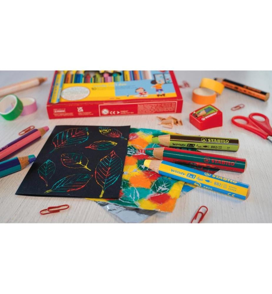 STABILO - Crayon gras de couleur Woody 3 in 1 duo Blanc / Abricot
