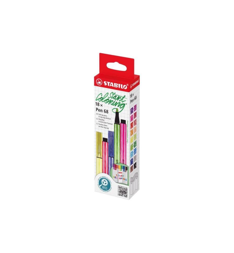 STABILO - Crayon feutre Pen 68 zigzag étui de 18 piéce