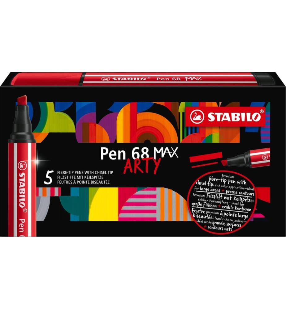 STABILO - Crayon feutre Pen 68 MAX Noir, 5 pièces