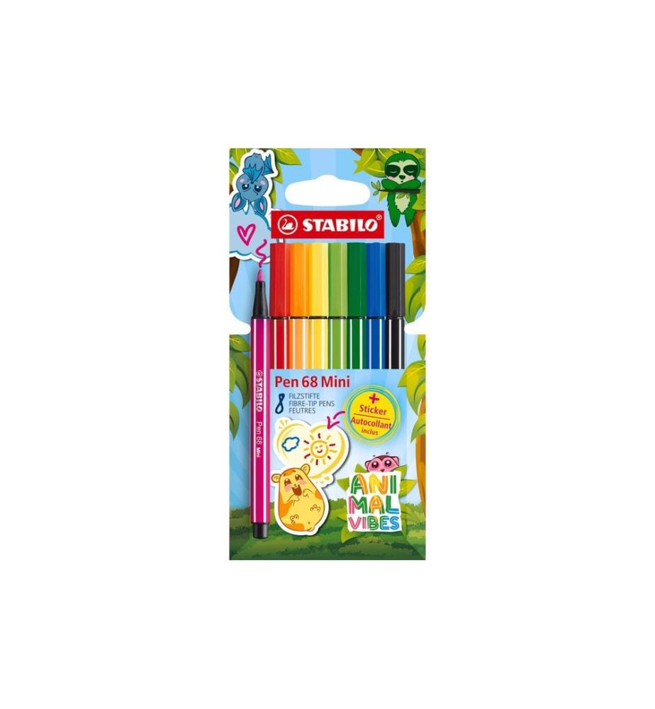 STABILO - Crayon feutre Pen 68 Mini Animal 8 pièces
