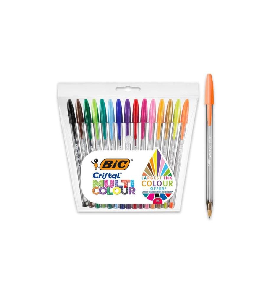 BIC - Kugelschreiber Cristal Set 0.3 mm, Mehrfarbig, 15 Stück