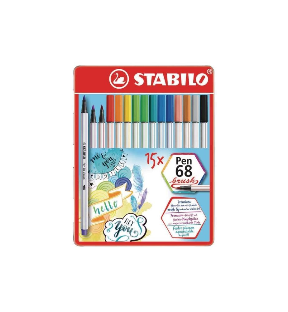 STABILO - Crayon feutre Pen 68 15 pièces, boîtier métallique