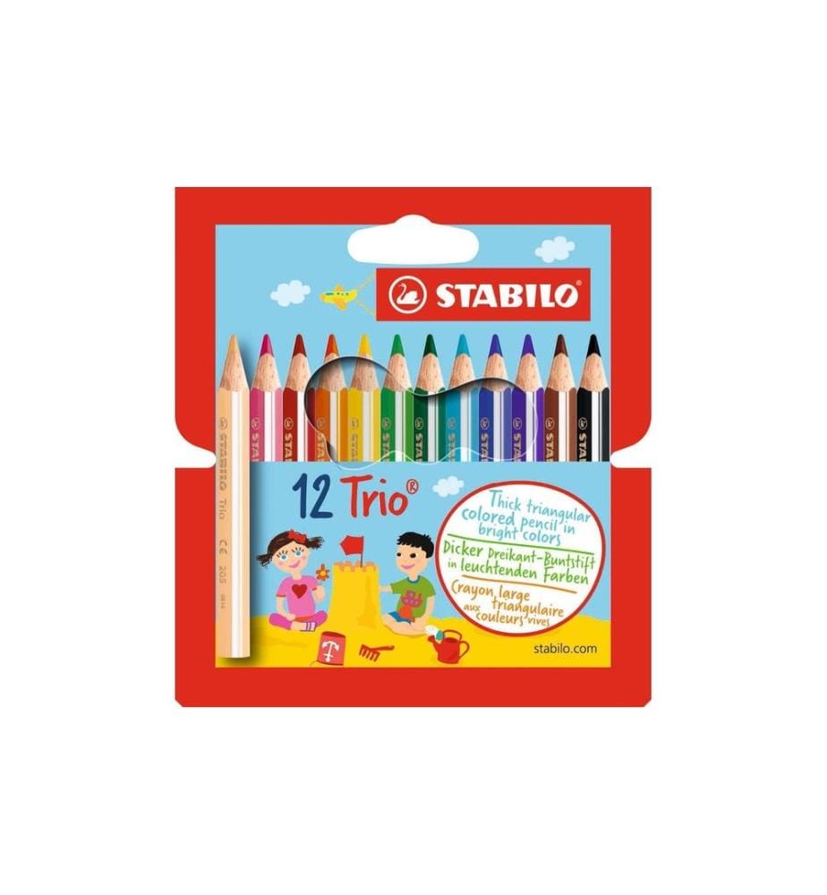 STABILO Trio dick court crayon de couleur triangulaire, étui de 12