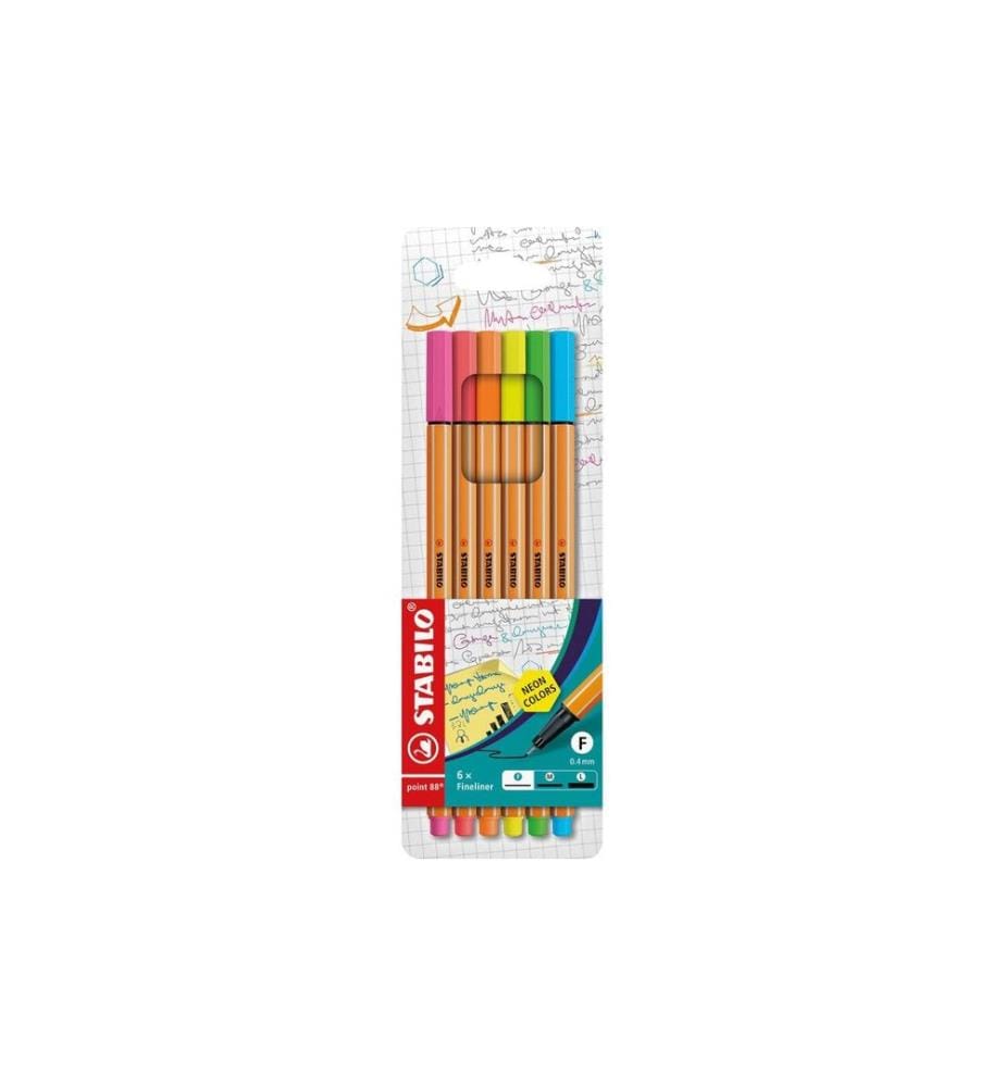 STABILO point 88 Feutre fin, Étui de 6 couleurs néon