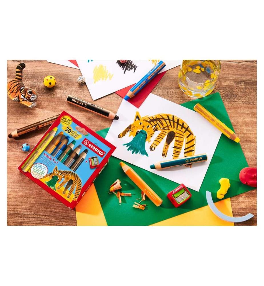 STABILO woody 3in1 6er Etui Tiger ink. Spitzer