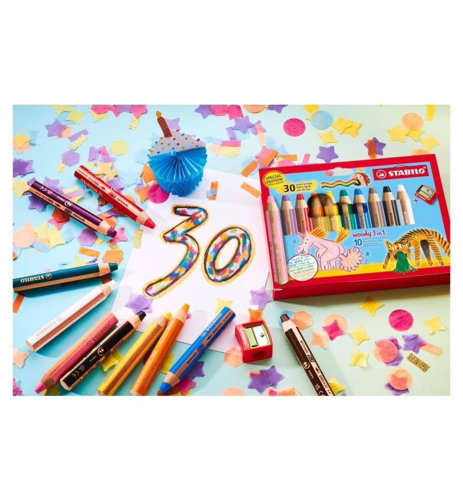 STABILO woody 3in1 10er Etui ink. Spitzer 30years of fun