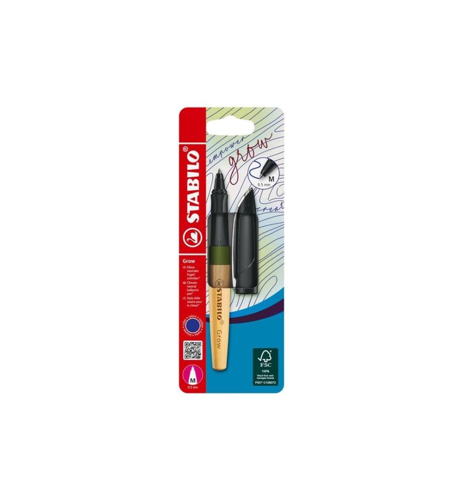 STABILO Stylo bille Grow M, vert mousse / chêne
