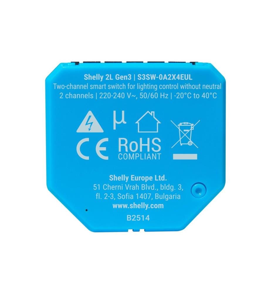 SHELLY - Actionneur de commutation Wi-Fi 2 l Gen3 10 A, dérivation Bluetooth