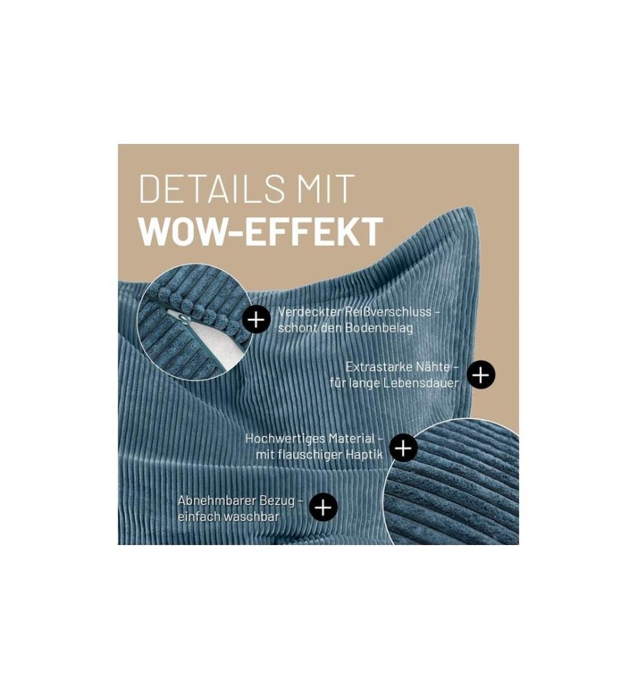 Lumaland - Sitzsack Cord Blau, 380 l