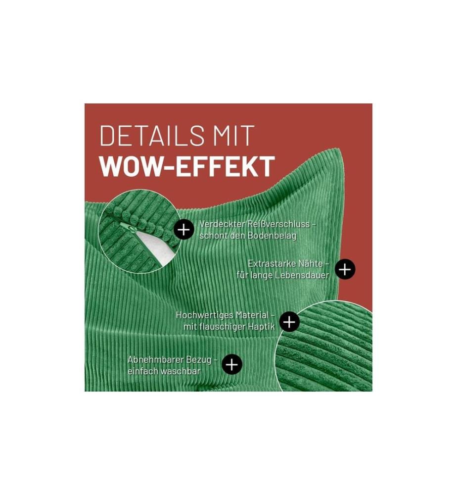 Lumaland - Sitzsack Cord Dunkelgrün, 380 l