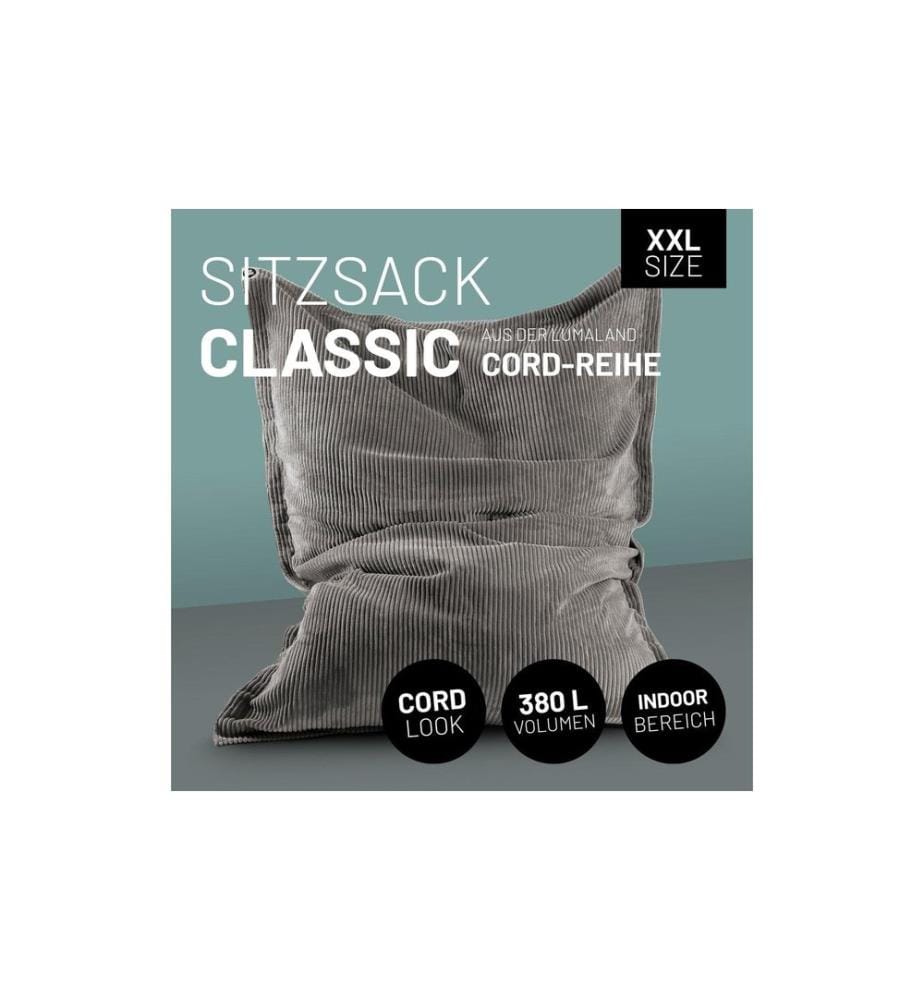 Lumaland - Sitzsack Cord Grau, 380 l