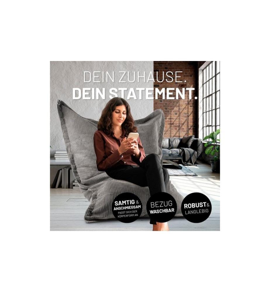 Lumaland - Sitzsack Cord Grau, 380 l