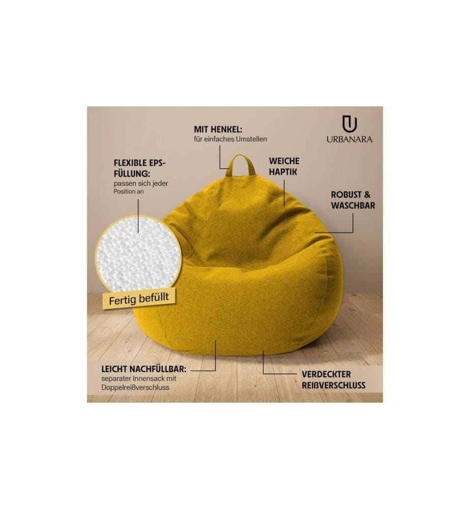 Urbanara - Sitzsack Basic-Comfort 185 l Polyester (PES), Gelb