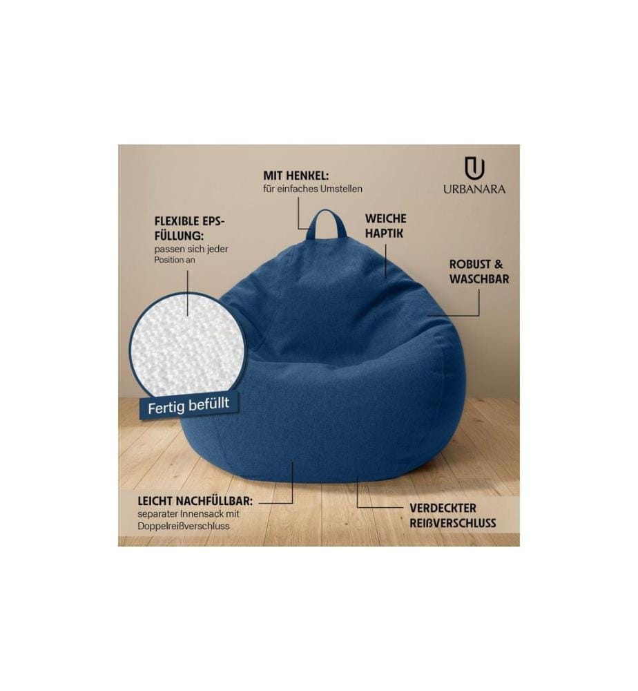 Urbanara - Sitzsack Basic-Comfort 250 l Polyester (PES), Blau