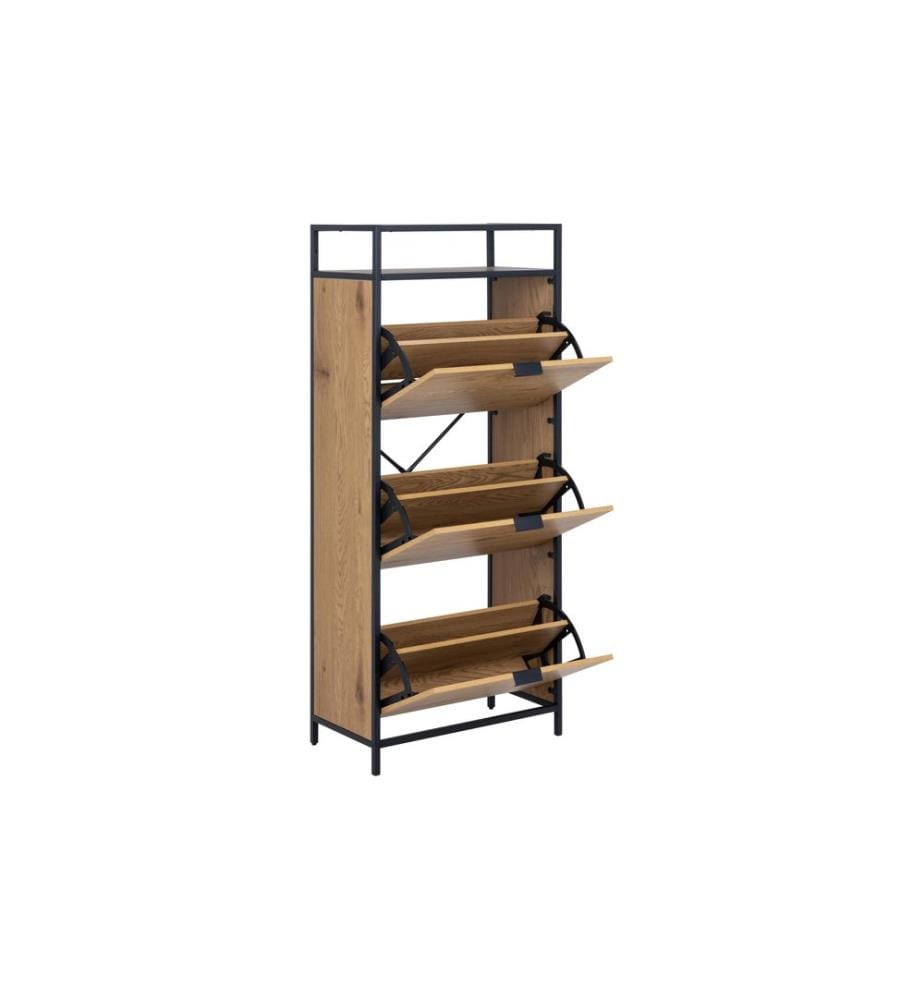 AC Design Schuhschrank Seaford 56 x 30 x 129 cm, Schwarz/Nature