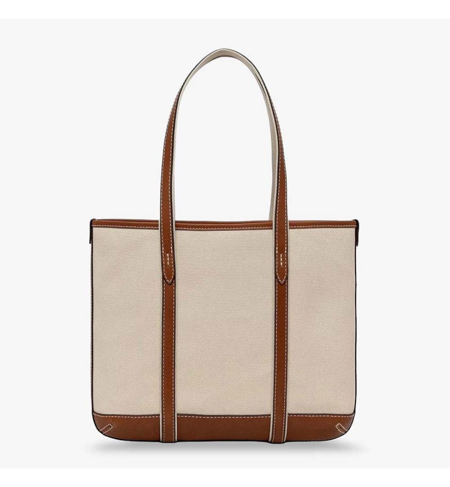 Leather Shopping Bag - Beige and Brown