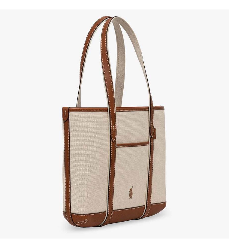 Leather Shopping Bag - Beige and Brown