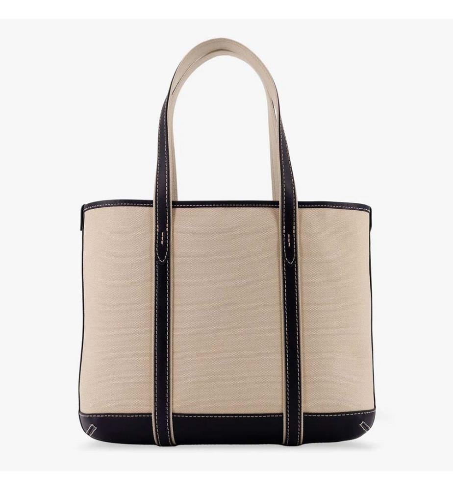 Leder-Einkaufstasche - Beige und Schwarz