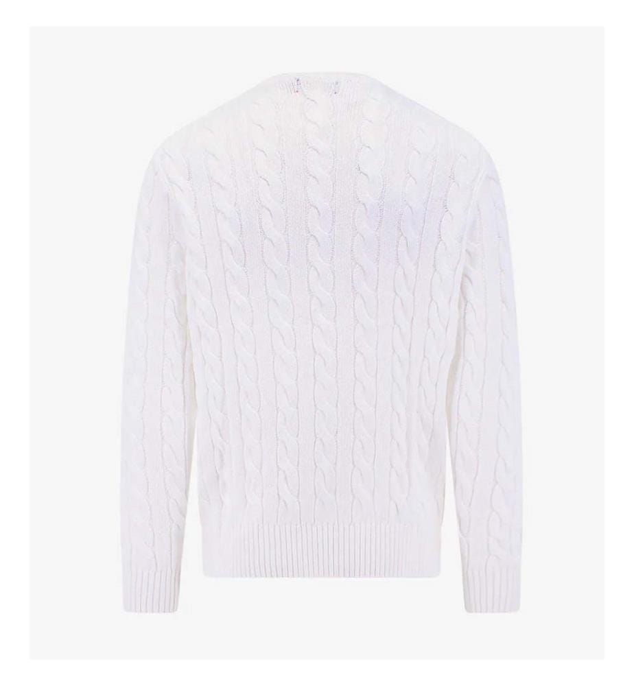Pullover aus Zopfmuster mit ikonischer Stickerei - Weiss