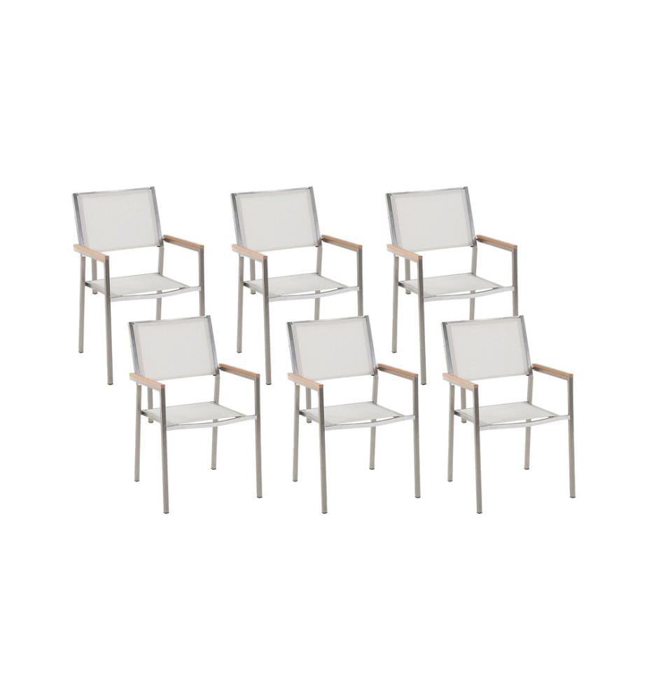 Gartenstuhl 6er Set GROSSETO Edelstahl Weiss