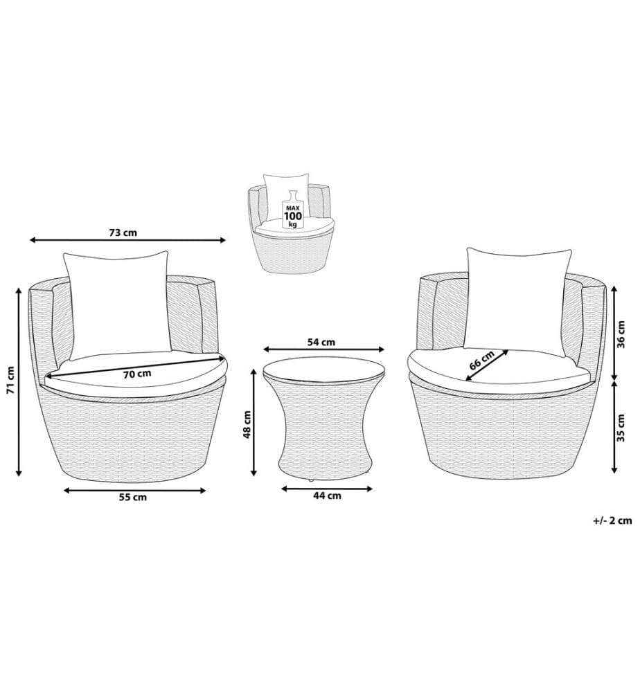 Bistro Set inkl. Kissen CAPRI Polyrattan Grau